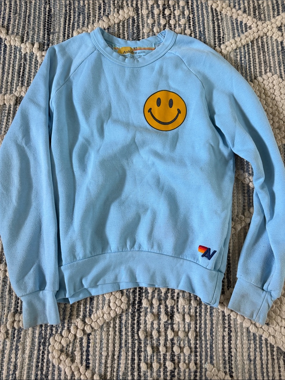 Aviator Nation Baby Blue Smiley Crewneck Sweatshirt